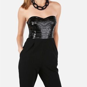 Express, Sweetheart neck sequin jumpsuit in black